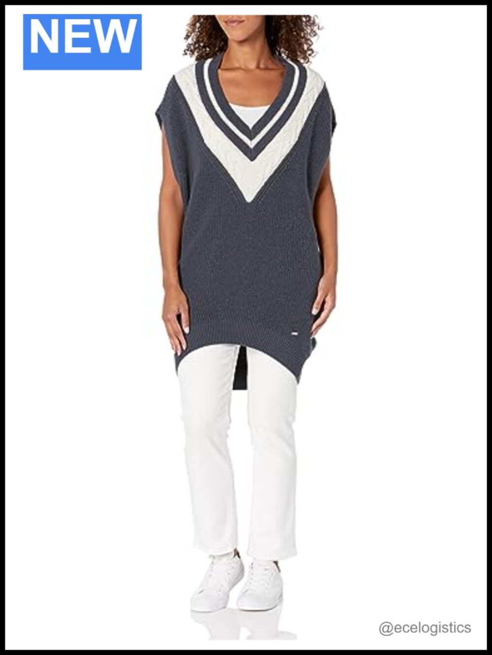 Wool Blend Deep V Oversized Sleeveless Sweater Vest